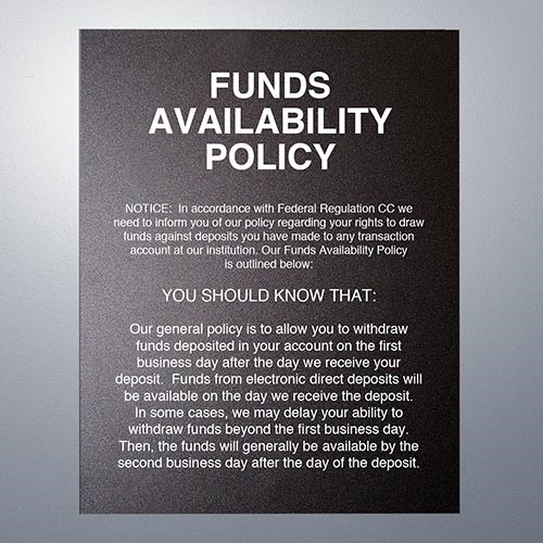 Funds Availability Mandatory Magnetic Sign, Second Day Text -- Magnetic 11x14 - Main Image