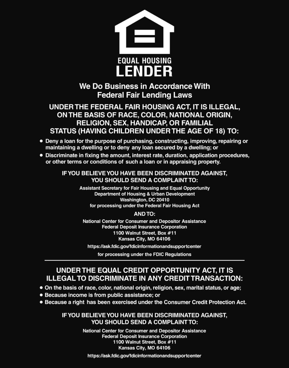 Equal Housing Lender Mandatory Sign (Fdic Banks) Updated. U.S. Bank