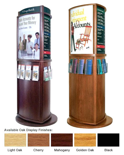 Rotating 3-Sided Wood Kiosk with Literature Pockets - U.S. Bank Supply